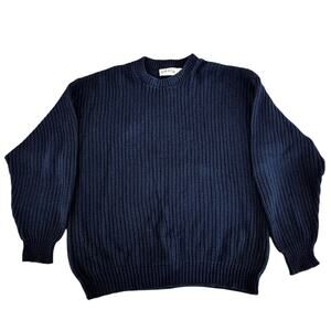 Orvis Vintage Chunky Knit Cotton Crew Neck Sweater XXL Indigo Blue Made in USA